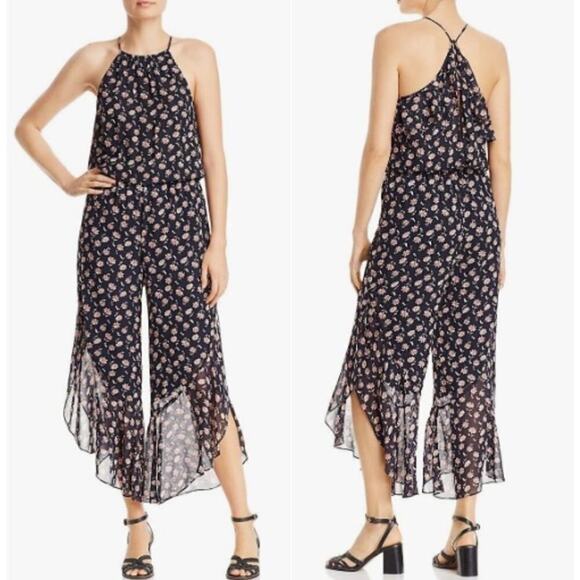 Joie Pants - Joie Jael 100% Silk Floral Print Halter Jumpsuit Midnight Black Womens Small NWT